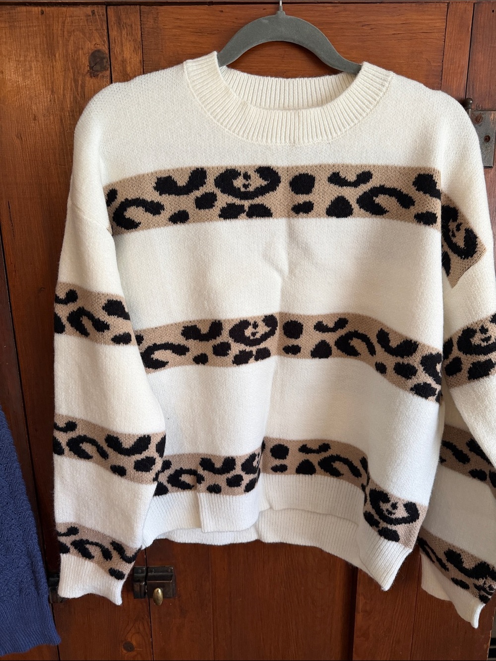 Cream Leopard Stripe Crewneck Sweater